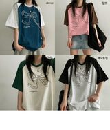 リボンラグランショートスリーブドtシャツ