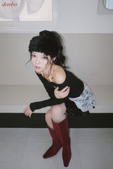 レッドスエード4cmロングブーツ