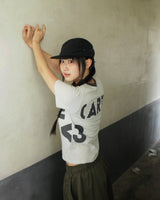 Necu Vintage Stripe Lettering Printed Short Sleeve T-Shirt