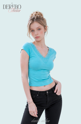 Mood Lace V Mint Short-Sleeved Top