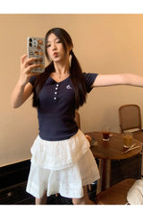 半袖ボタンスリムリブド半袖Tシャツ