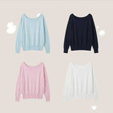 Unbalanced Shoulder Linen Long-Sleeved Knitwear T (4 colors) 