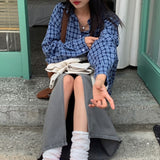 [Same-day shipping🚚/Jangmaru look☔] Bow overfit boxy fit long-sleeved checkered shirt 2 colors