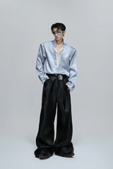Lace V-Neck Layered Satin Blouse