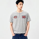 スラブヘンリーネッククロップドTシャツユニオンジャック メランジ