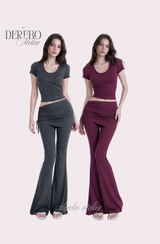 Liiv short-sleeve cap training shirring pants set (LONG PANTS)