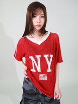 NYフラッグVネックニット (RED)