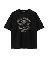 メンズコットン半袖クロップドTシャツ モーターサイクル ブラック