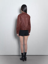 Crack Leather Biker Jacket_Burgundy