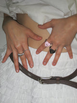  Sewing Button Ring (Heart, Brown) 