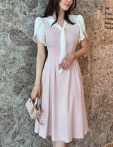 26SS★ Michelle Tie Color Matching Tulip Flare Long One Piece