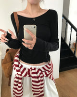 メローデザインロングスリーブカットソー (or Long-Sleeve Top)