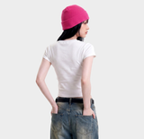 ストレッチ コットン スリム ショートスリーブ Tシャツ クロス ホワイト