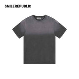 コットングラデーションレターバックグラフィックTシャツ ウォッシュドカジュアルストリートトップ