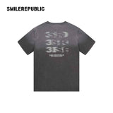 コットングラデーションレターバックグラフィックTシャツ ウォッシュドカジュアルストリートトップ