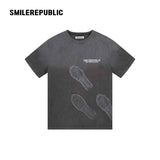 ウォッシュドチャコールグレーコットンシューズソールグラフィックTシャツ