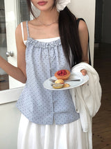 Dough Dot Frill Button Sleeveless
