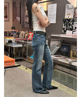 Blue washing boots cut pants