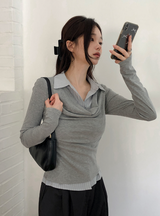 #FZ Stripe Shirt Layered Drape T-Shirt (2color)