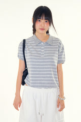 Momo stripe collar crop tee