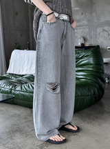 Gray washed damage wide pants