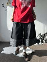 Check Roll-Up Detail Raw Denim Bermuda Shorts 2color