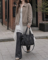 (UNISEX) Diagonal Zip Leather Tote Bag