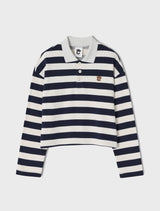 Stripe Rugby Sweat Cropped Collar T-shirt / Navy-Ivory [Women]