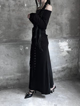 eyelet strap folding long skirt