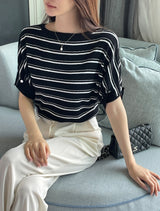 Say Boat-Neck Roll-Up Stripe Knit