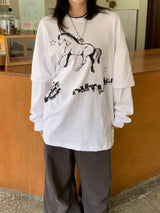 Bronk Vintage Horse Layered Long Sleeve T-Shirt (4c)