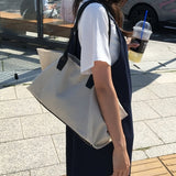 マーロンリネンホリゾンタルスクエアファブリックショルダートートバッグ (2 Colors)