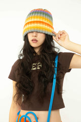 Wool Ribbed Rainbow Stripes Hat
