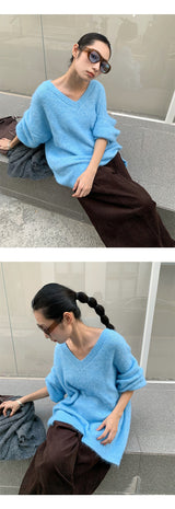 Easy V-neck loose fit V-neck knitwear