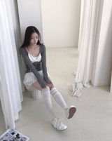 sheer white line heart-neck top