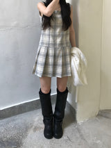Check Pleated Mini Dress (2 colors)