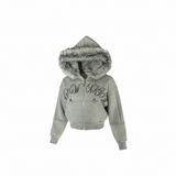 【60% Exclusive】NEWALRIN Glitter Fur Hoodie Zip-UP