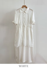 Moan Linen Pocket H-Line Shirt One Piece (Belt Set)