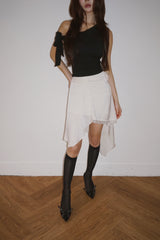 silk unbalanced wrap midi skirt