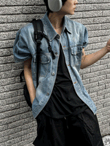 jacquard short-sleeved denim jacket
