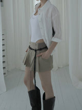 Bowty Pleated Button Skirt Pants