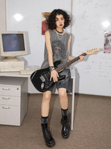 Chemical Girls Printed loose ripped tank top with an old-fashioned look and a large neckline.