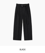 Melo Belted Two-Tuck Wide Slacks