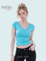 Mood Lace V Mint Short-Sleeved Top