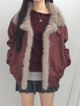Milkfur high neck suede jumper