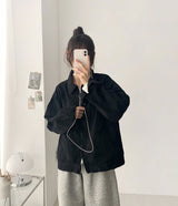 レントベーシックカラージッパールーズフィットコットンジャケット