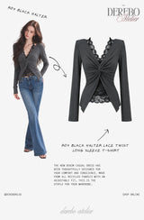 Roy Black Halter Lace Twist Long Sleeve T-shirt