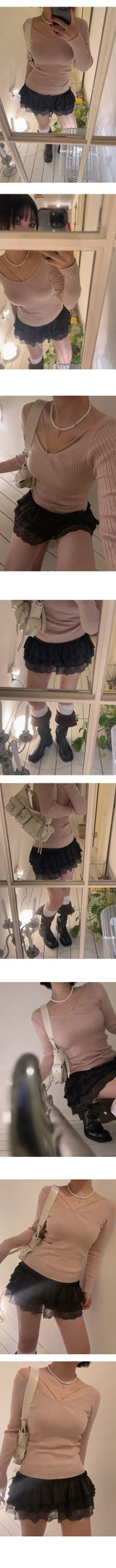FUZZY V-STRAP KNIT TOP (PINK)