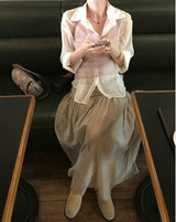 seer roll & layerd long chiffon sk