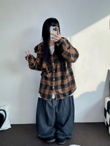 M-3XL✨オーバーフィットボクシーチェックスカート🖤🩶💙✨4カラー